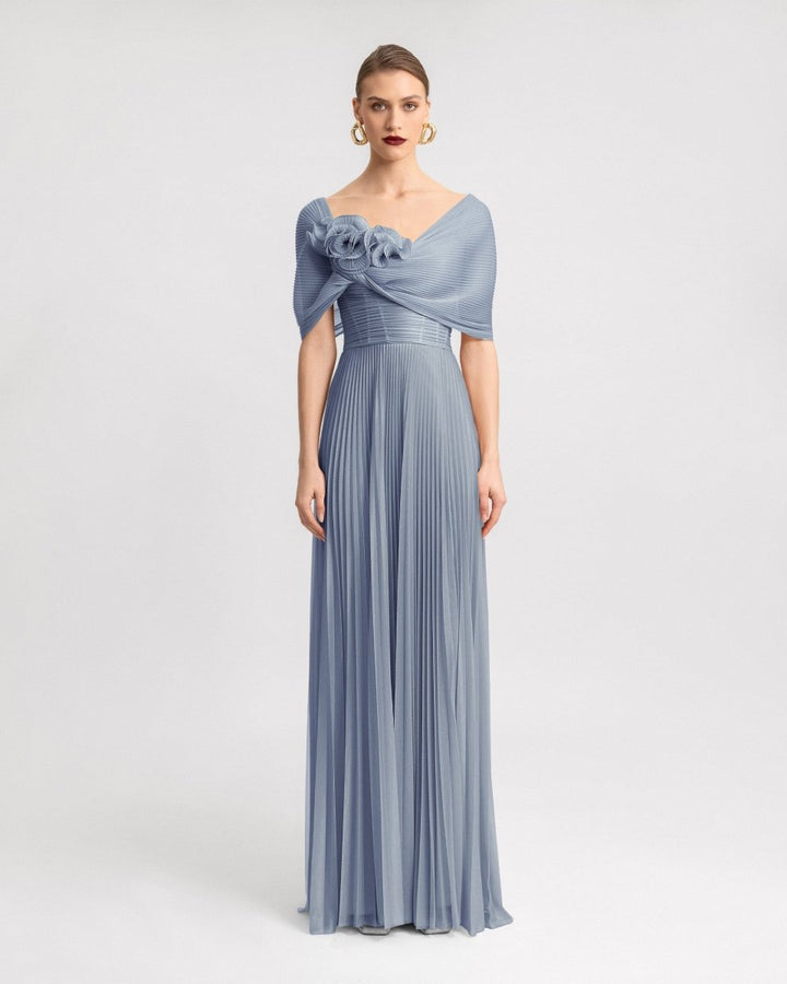 Asymmetrical Draped Neckline Dress - Gemy Maalouf