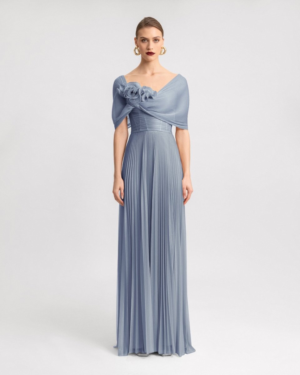 Asymmetrical Draped Neckline Dress - Gemy Maalouf