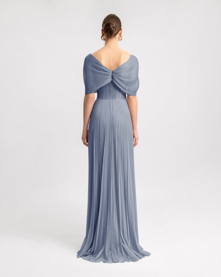 Asymmetrical Draped Neckline Dress - Gemy Maalouf