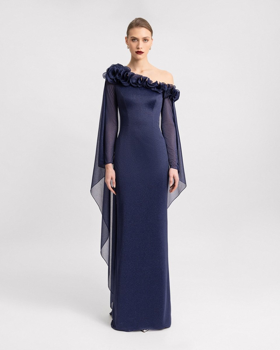 Asymmetrical Floral - Neckline Dress - Gemy Maalouf