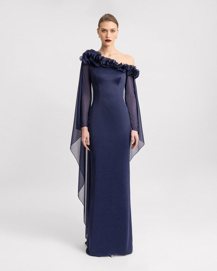 Asymmetrical Floral - Neckline Dress - Gemy Maalouf