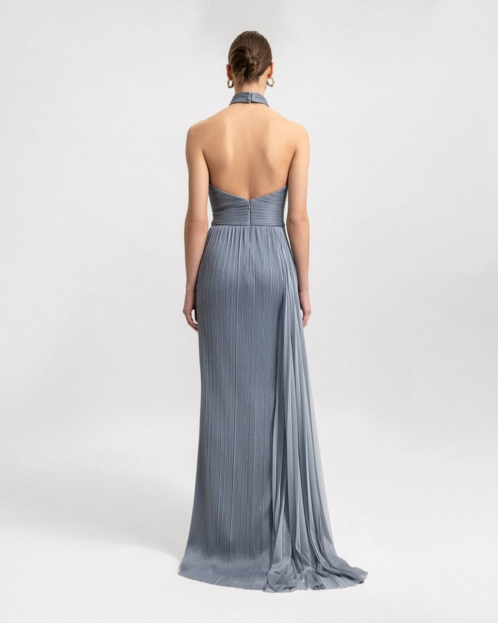 High - Collar Dress with Floral Detail - Gemy Maalouf