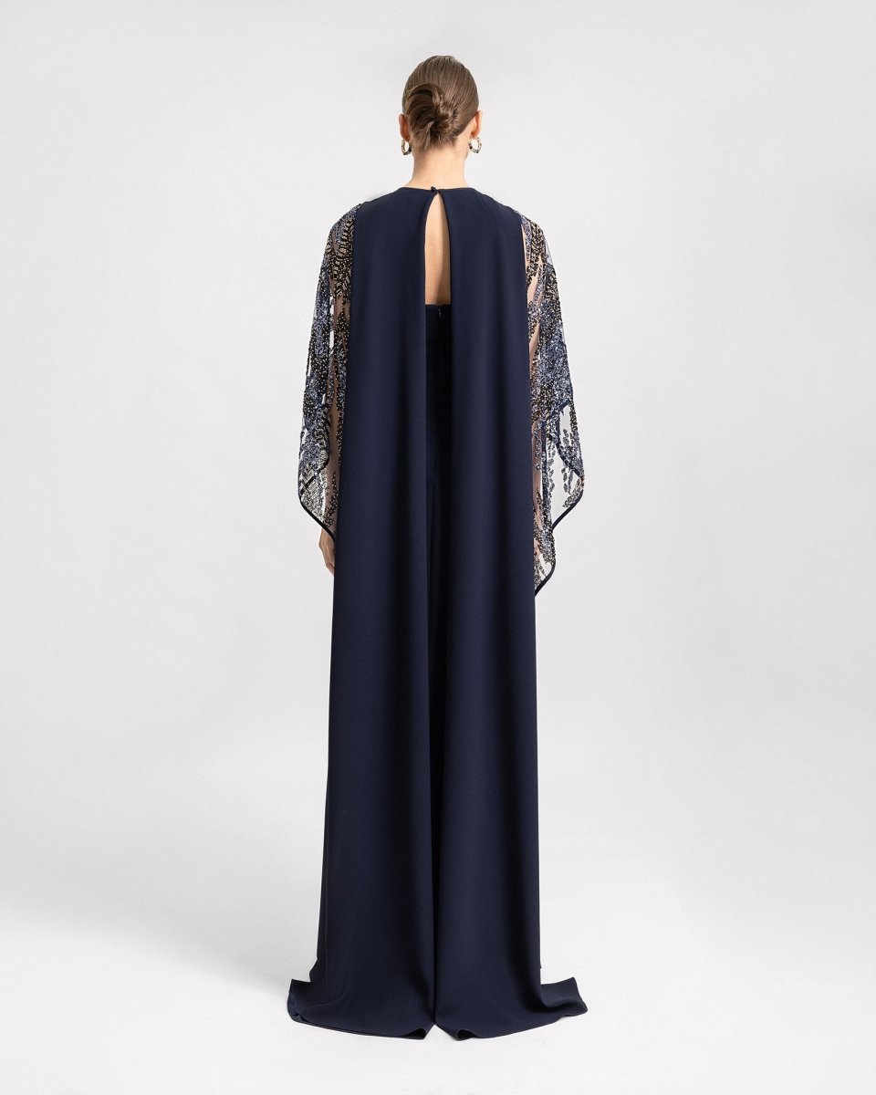 Beaded Sheer Cape Dress - Gemy Maalouf