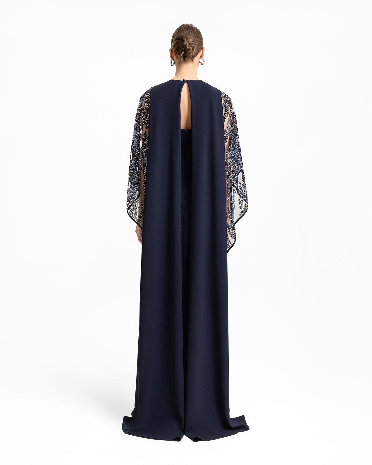 Beaded Sheer Cape Dress