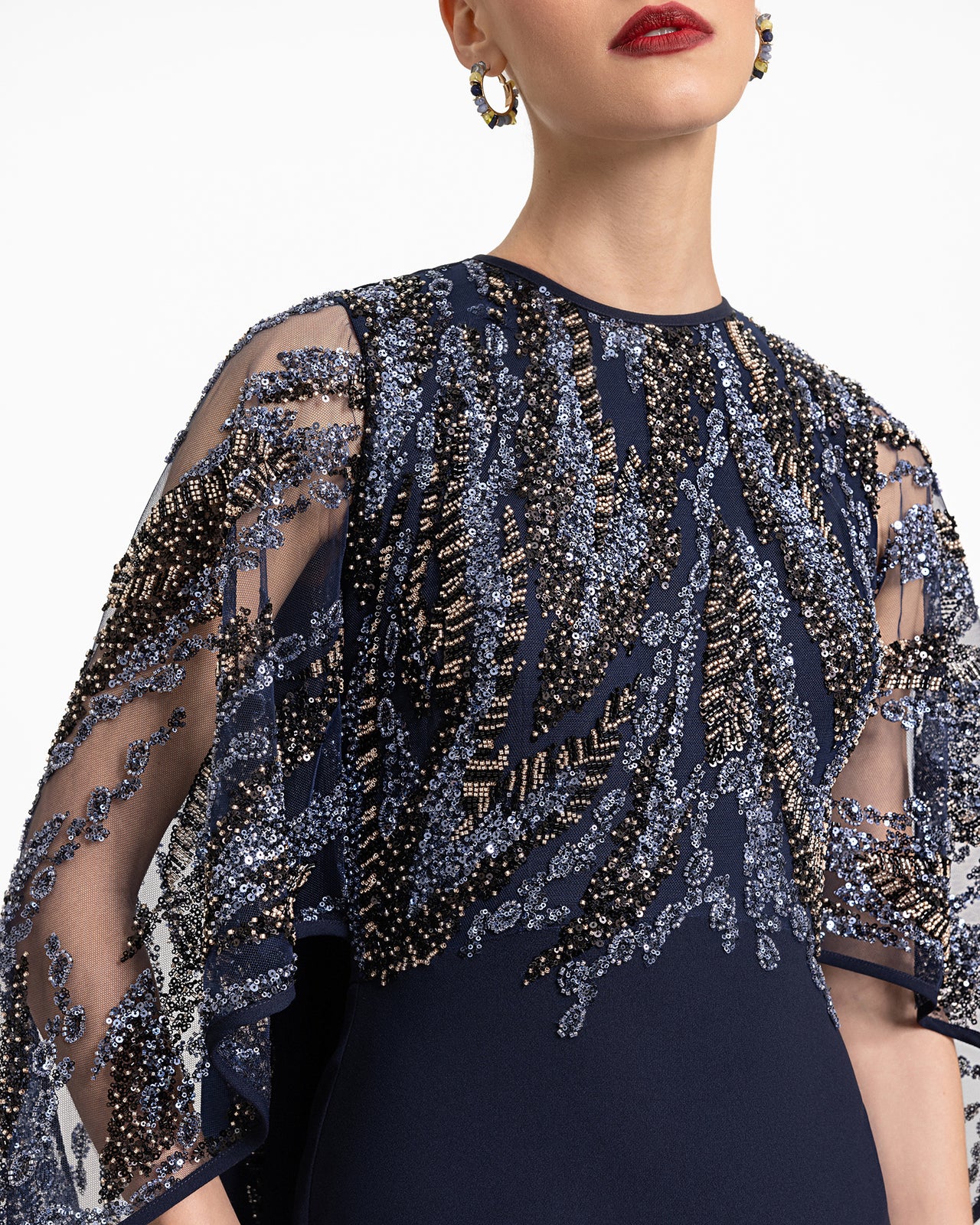 Beaded Sheer Cape Dress