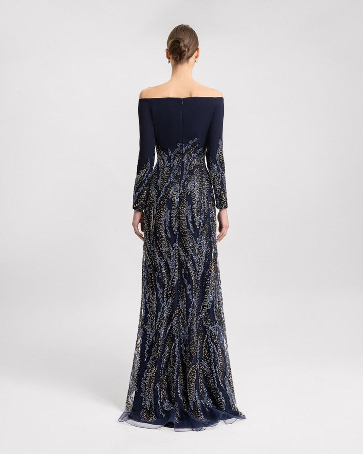 Long Sleeves Beaded Dress - Gemy Maalouf