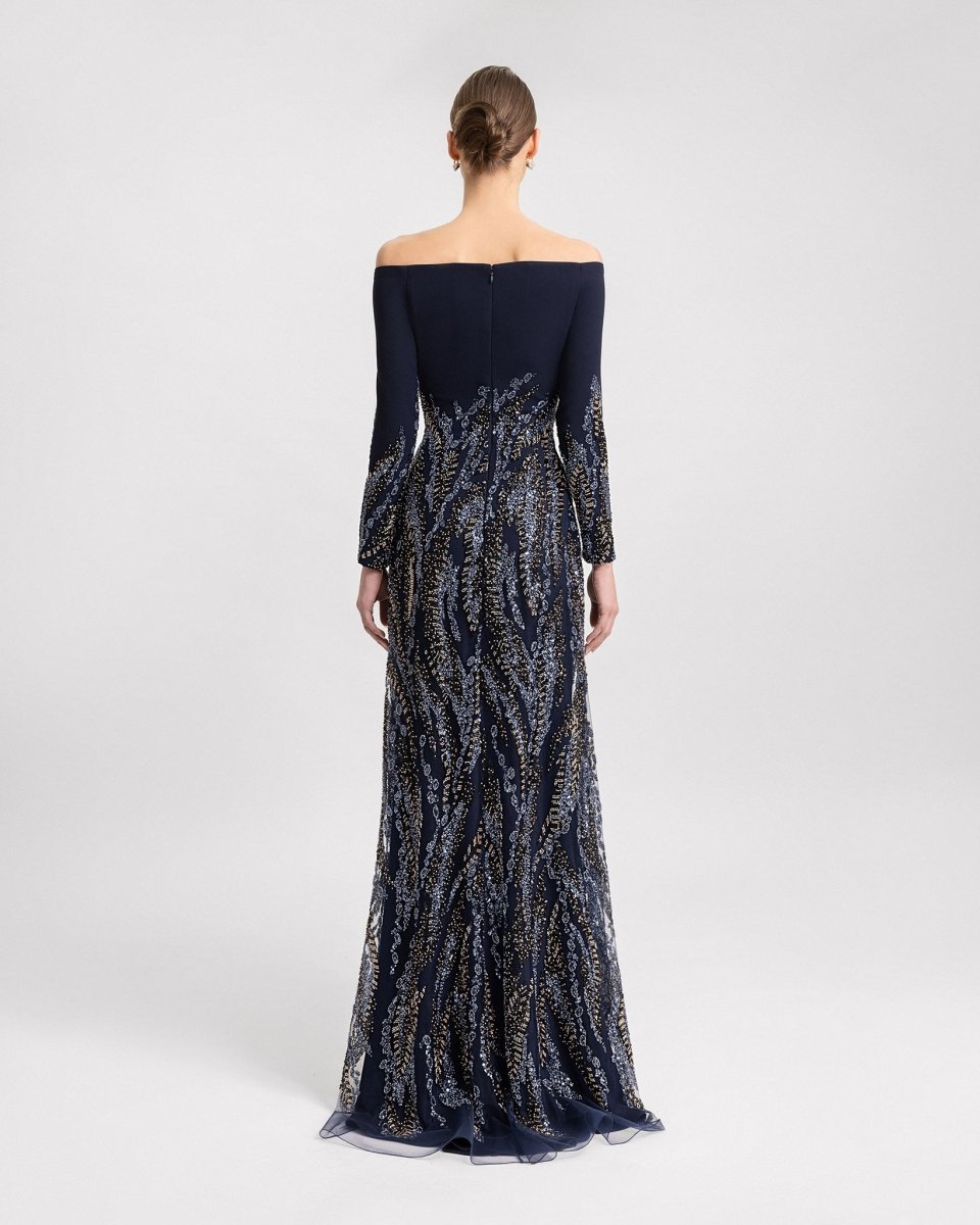 Long Sleeves Beaded Dress - Gemy Maalouf