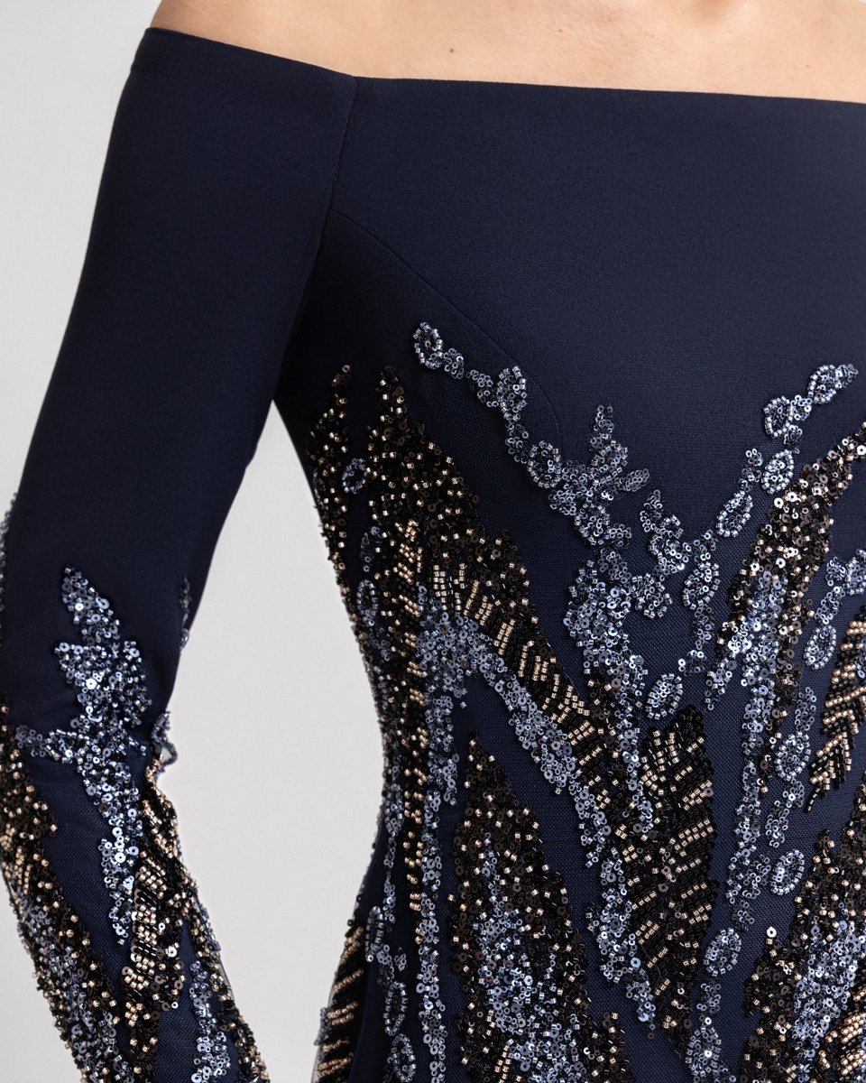 Long Sleeves Beaded Dress - Gemy Maalouf