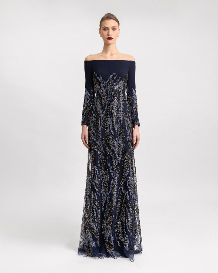 Long Sleeves Beaded Dress - Gemy Maalouf