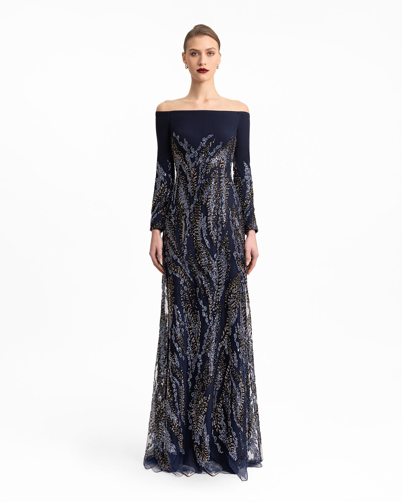 Long Sleeves Beaded Dress