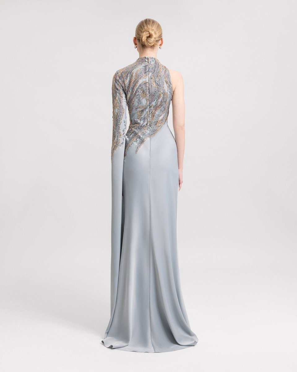 Floor - Length Sleeve Asymmetrical Dress - Gemy Maalouf