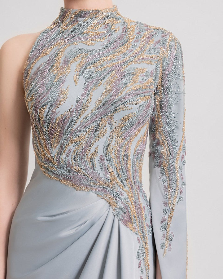 Floor - Length Sleeve Asymmetrical Dress - Gemy Maalouf