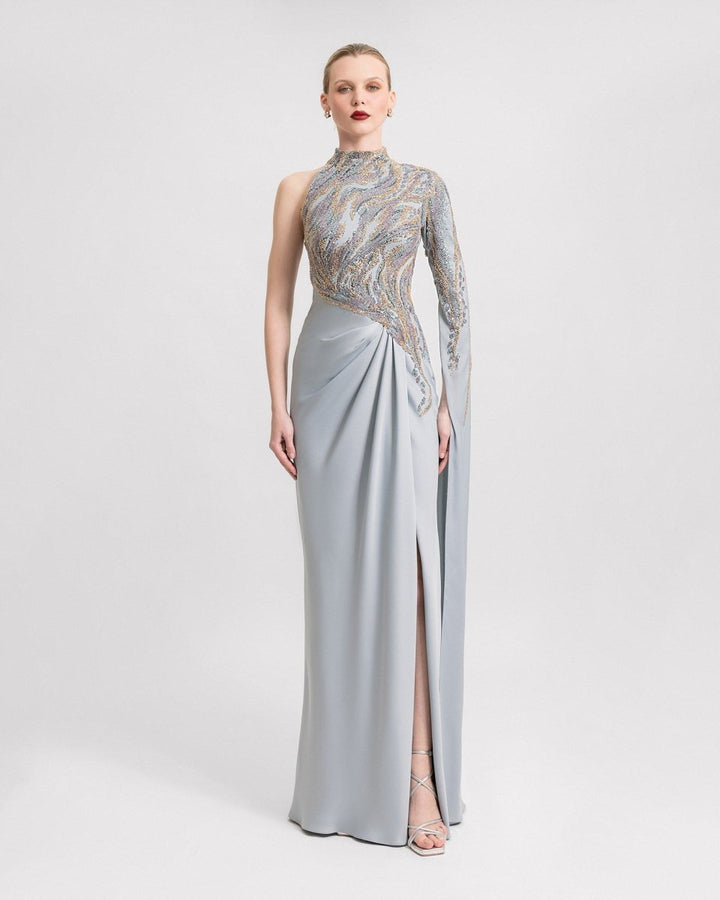 Floor - Length Sleeve Asymmetrical Dress - Gemy Maalouf