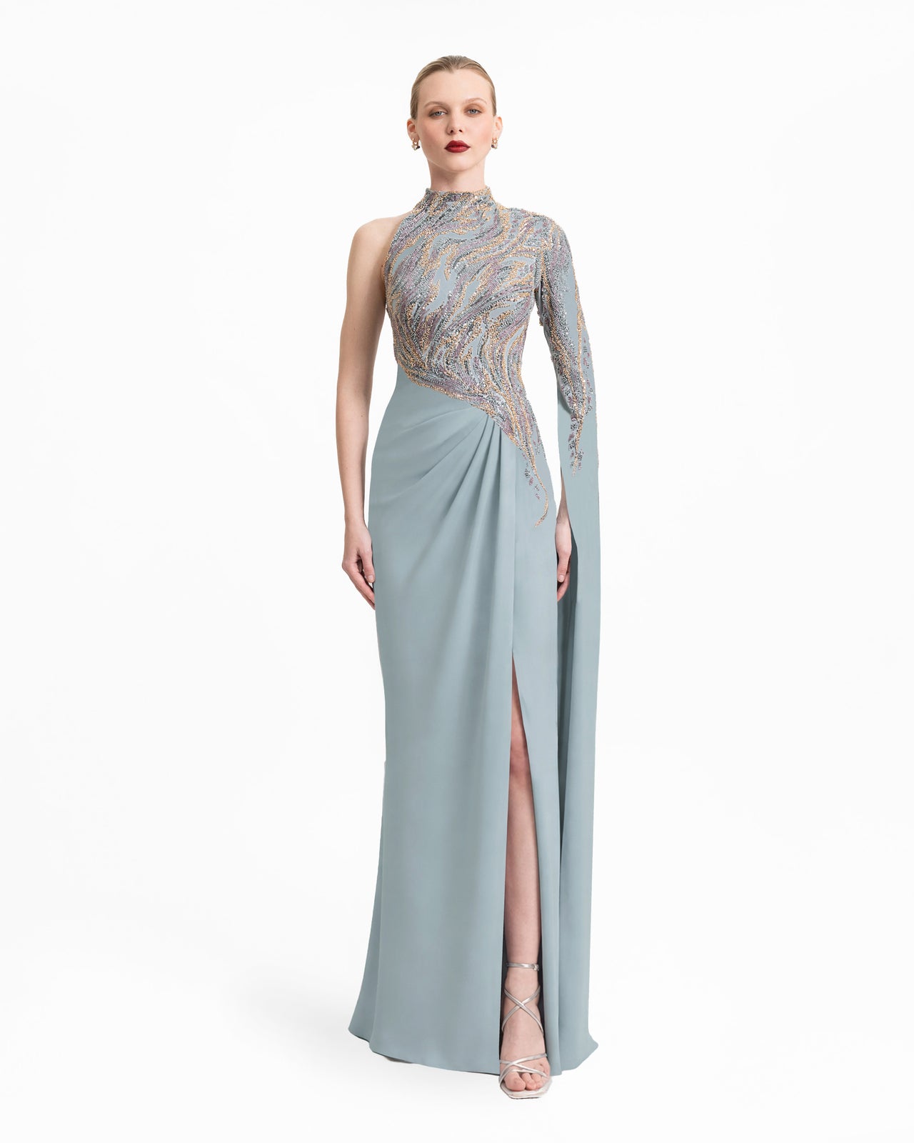 Floor-Length Sleeve Asymmetrical Dress