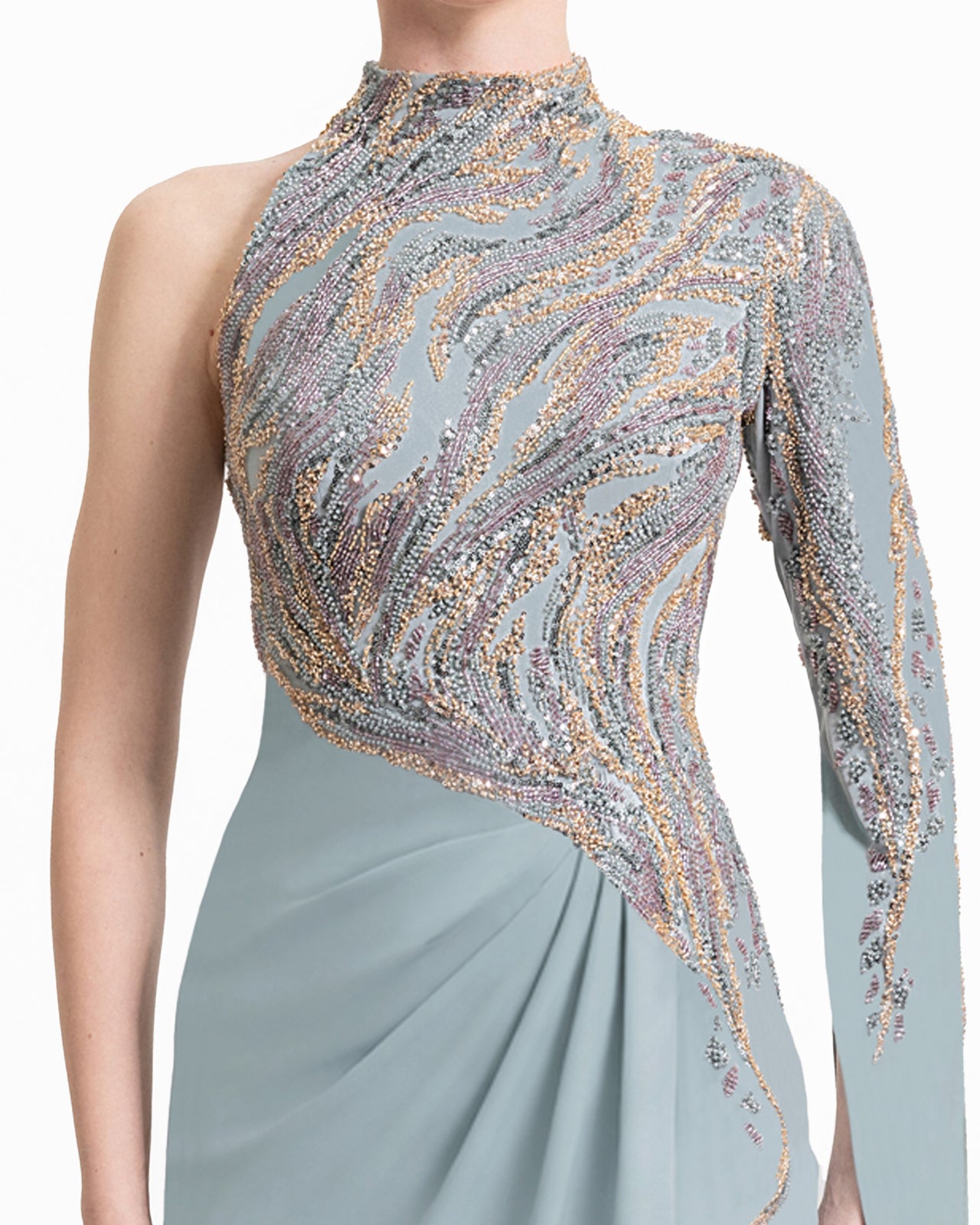 Floor-Length Sleeve Asymmetrical Dress