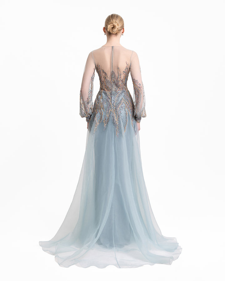 Beaded Sheer Sleeves Dress