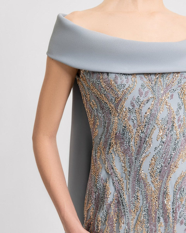 Slim - Cut Dress with Long Cape - Gemy Maalouf