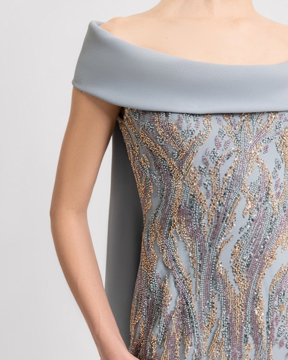 Slim - Cut Dress with Long Cape - Gemy Maalouf