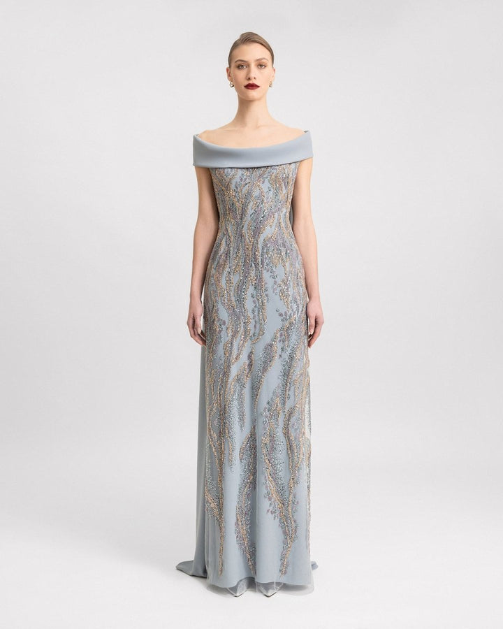 Slim - Cut Dress with Long Cape - Gemy Maalouf