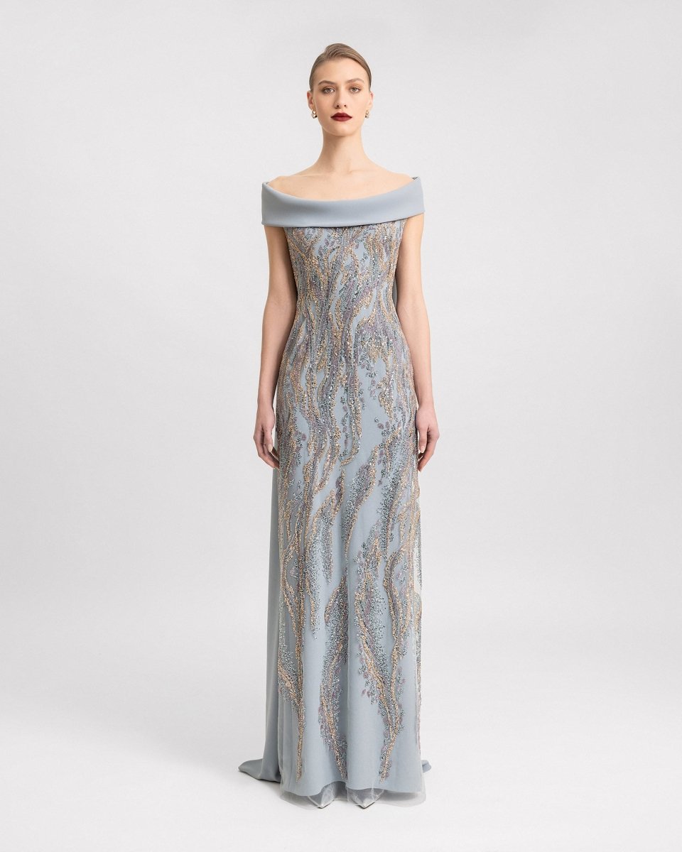 Slim - Cut Dress with Long Cape - Gemy Maalouf