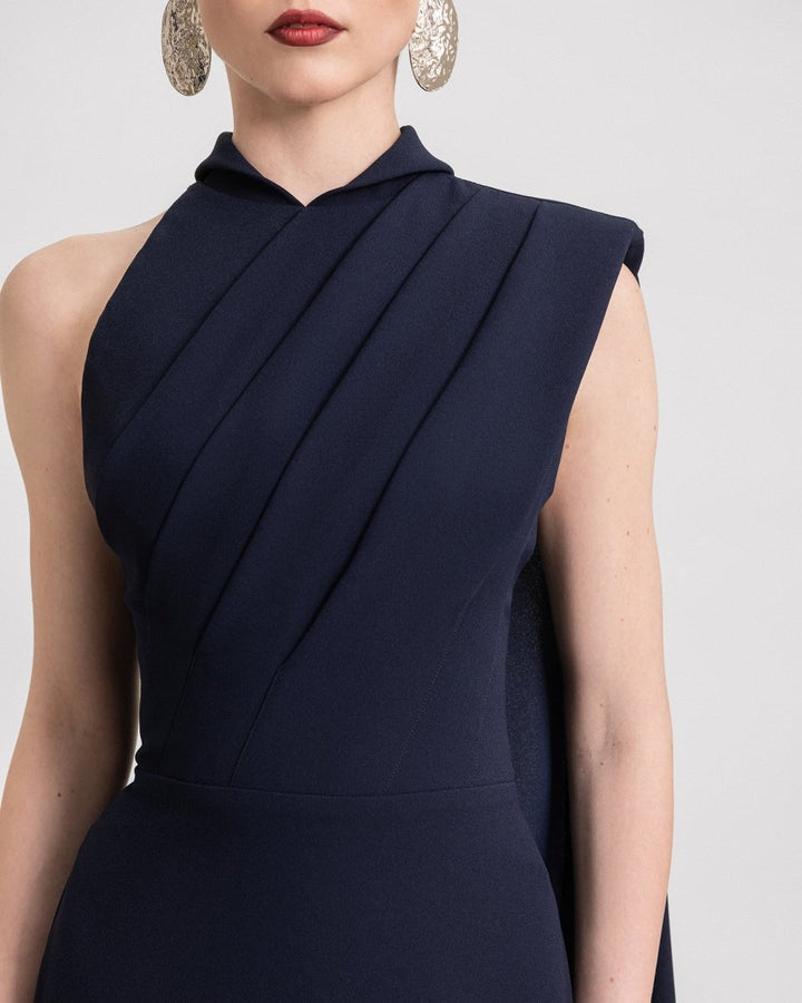 Padded Shoulder Dress with Cape - Gemy Maalouf