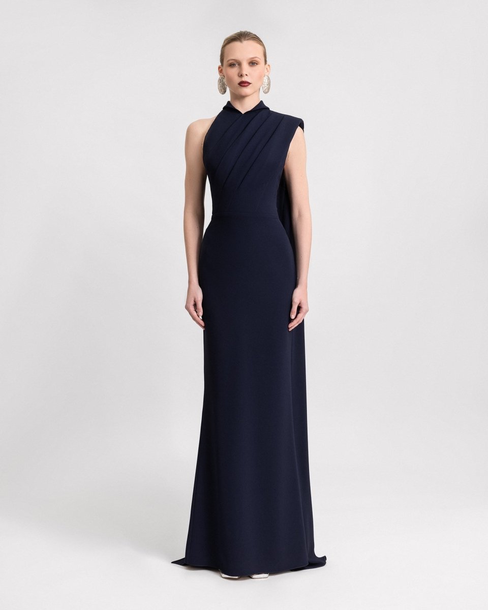 Padded Shoulder Dress with Cape - Gemy Maalouf