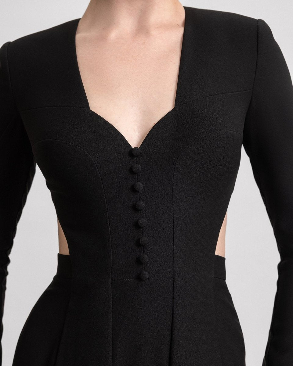 Button - Down Neckline Dress - Gemy Maalouf