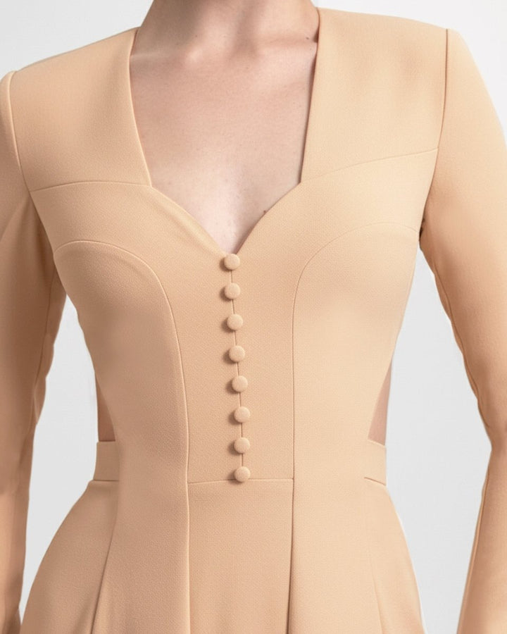 Button - Down Neckline Dress - Gemy Maalouf