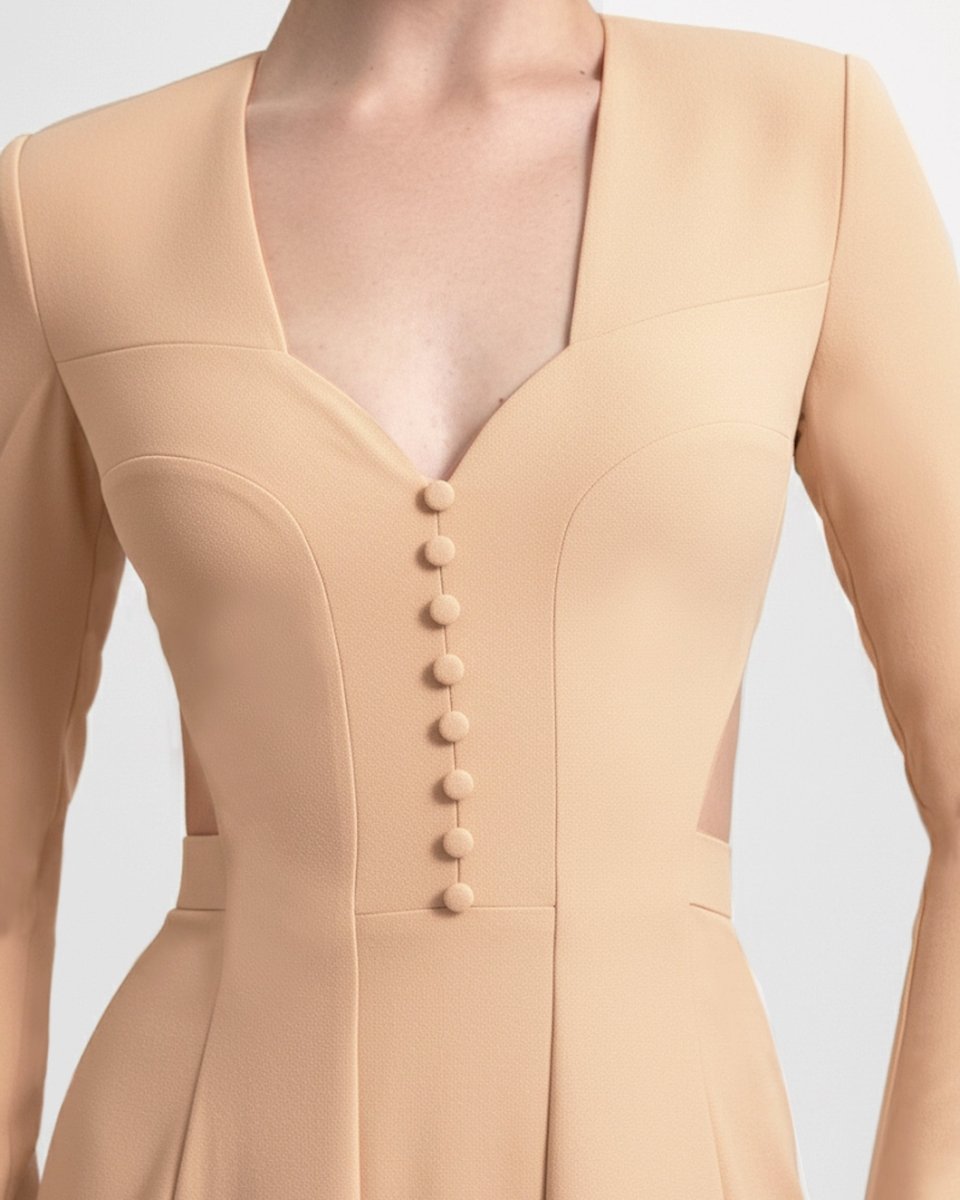 Button - Down Neckline Dress - Gemy Maalouf