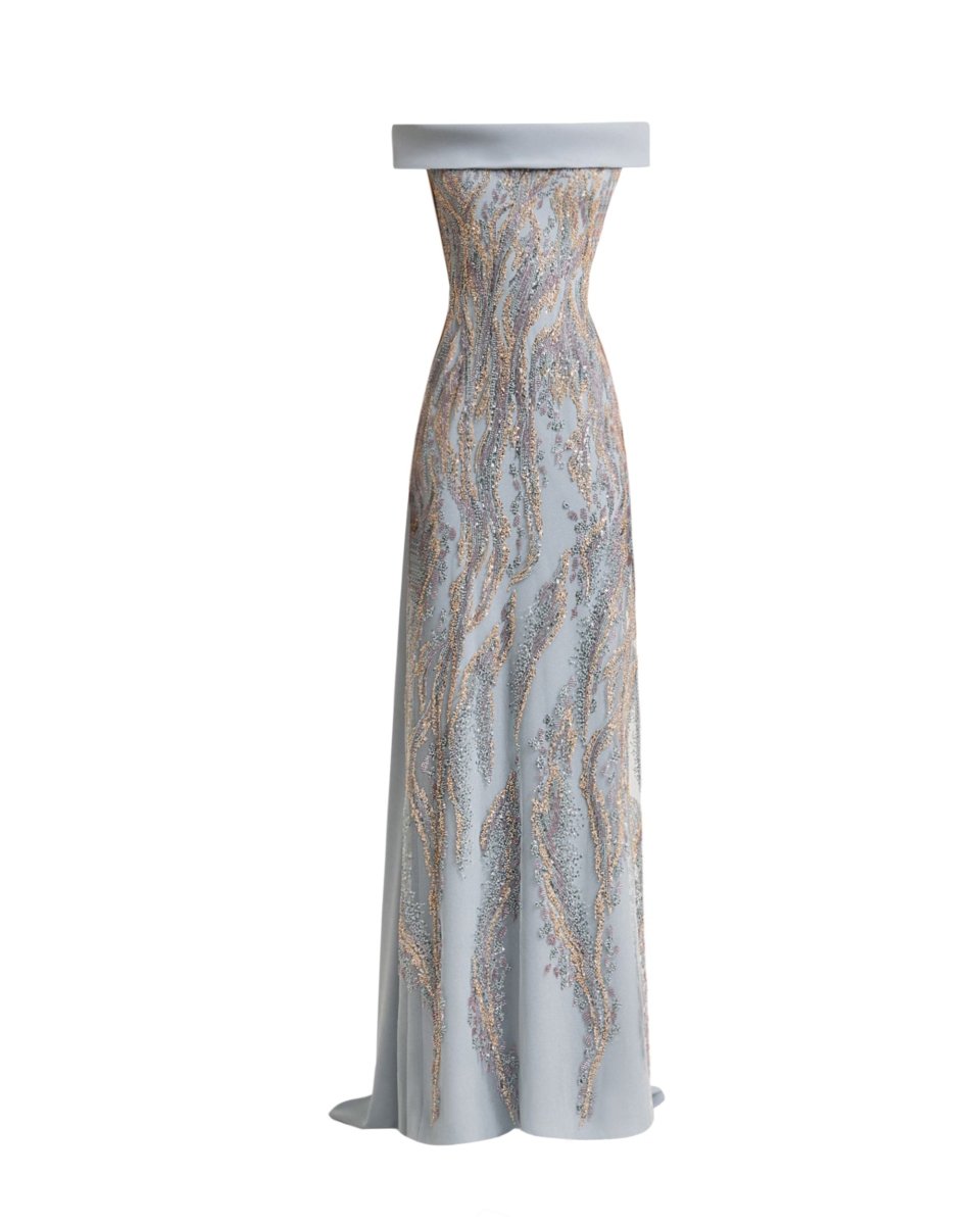 Slim - Cut Dress with Long Cape - Gemy Maalouf