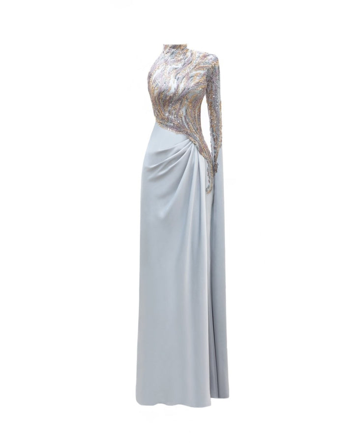 Floor - Length Sleeve Asymmetrical Dress - Gemy Maalouf