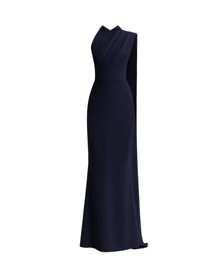 Padded Shoulder Dress with Cape - Gemy Maalouf
