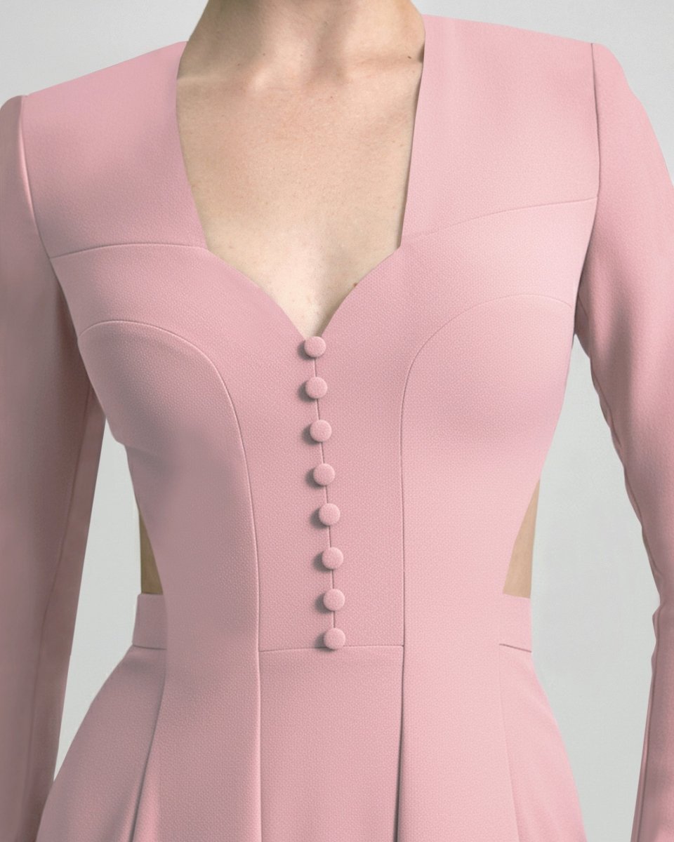 Button - Down Neckline Dress - Gemy Maalouf