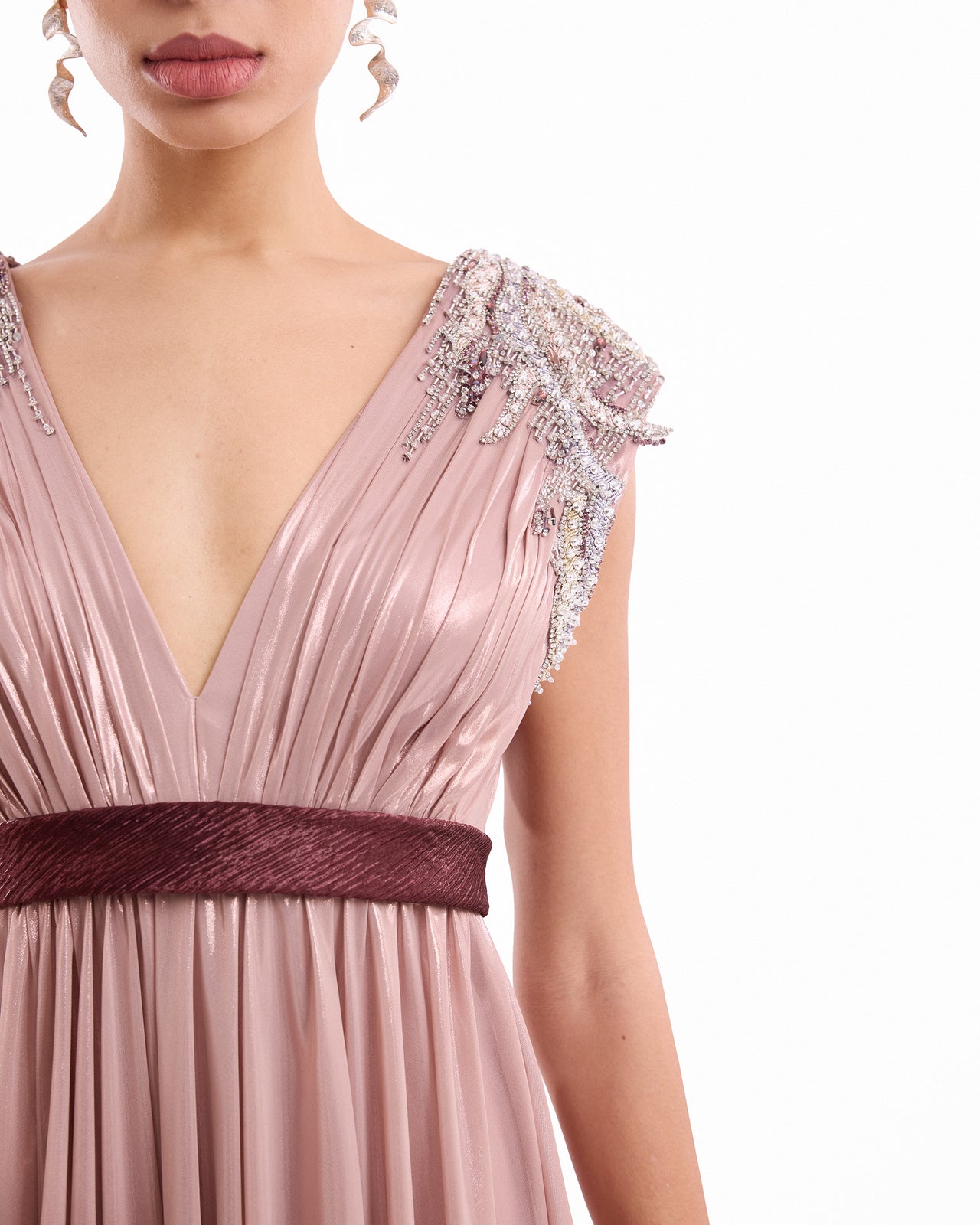 V-Neck Pleated Dress