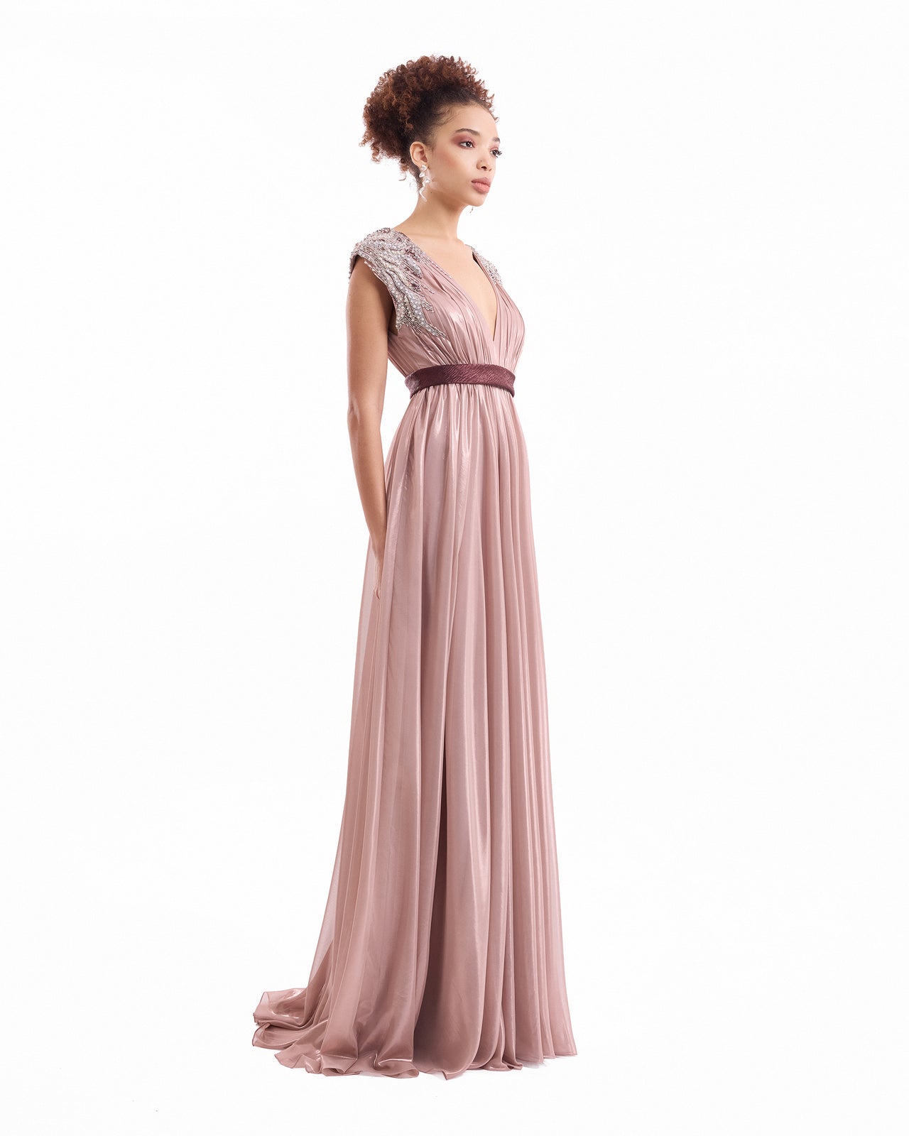 V-Neck Pleated Dress