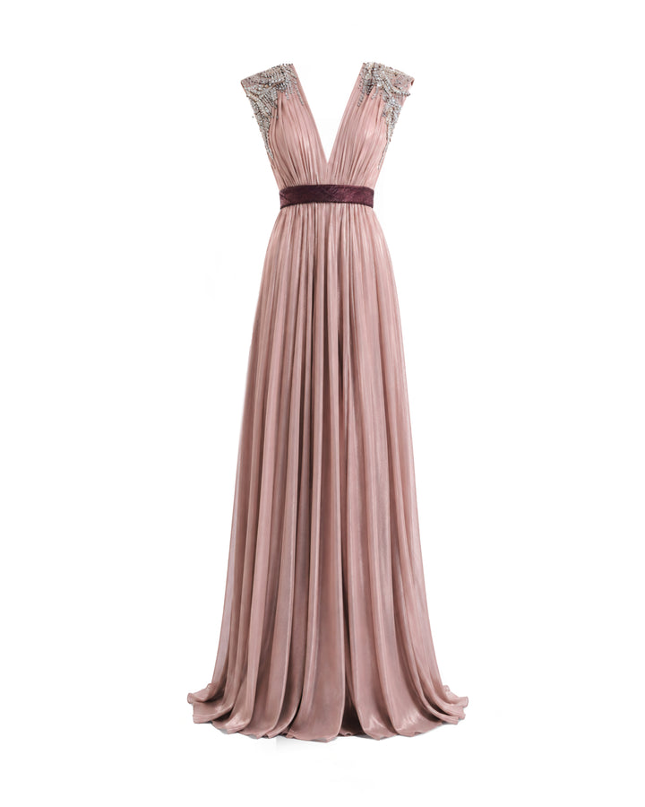 V-Neck Pleated Dress
