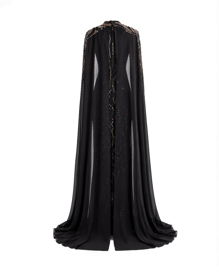 Beaded V-Neck Cape Dress