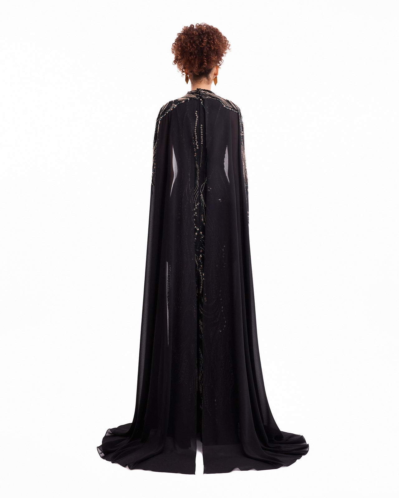 Beaded V-Neck Cape Dress