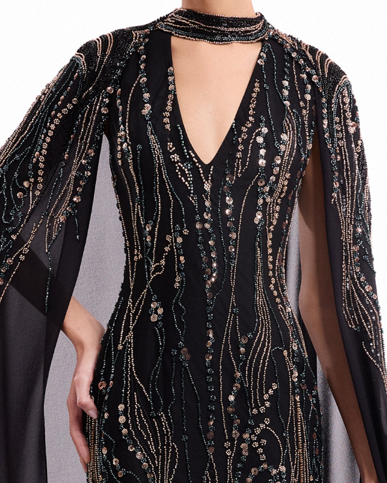 Beaded V-Neck Cape Dress