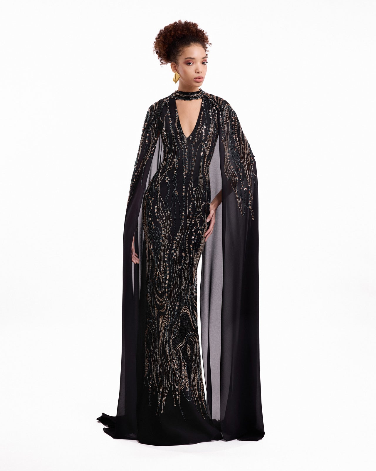 Beaded V-Neck Cape Dress