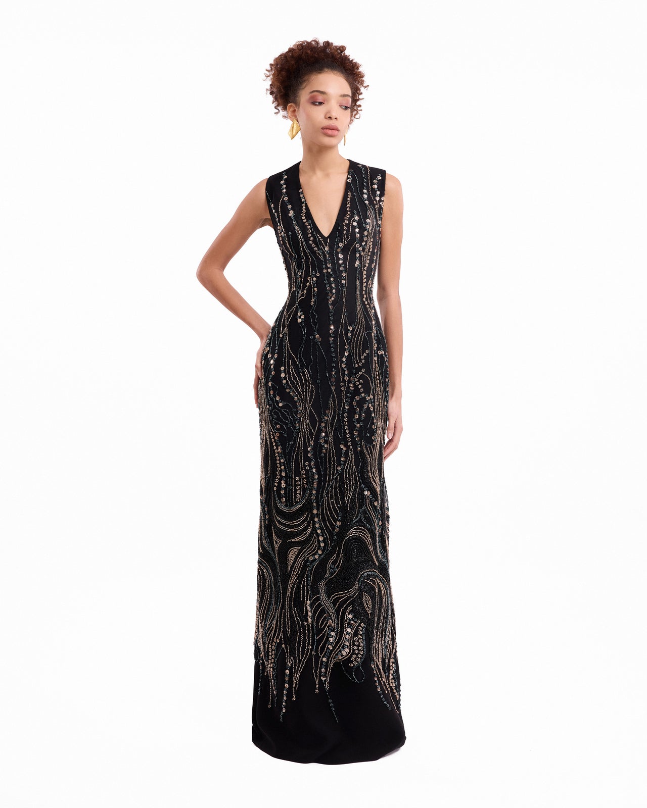 Beaded V-Neck Cape Dress