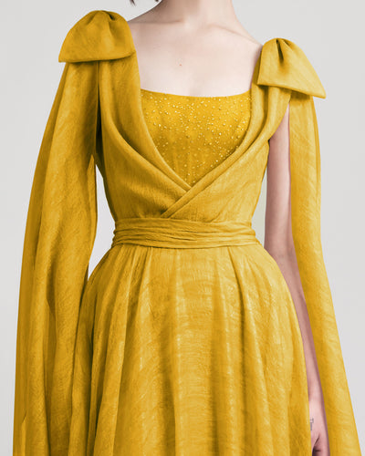 Draped Mustard Dress