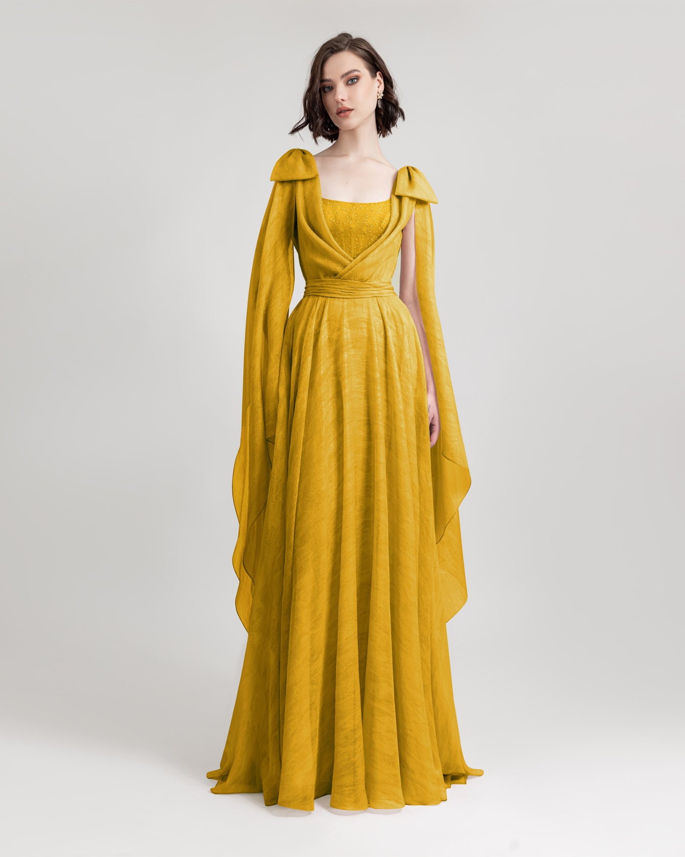 Draped Mustard Dress Gemy Maalouf