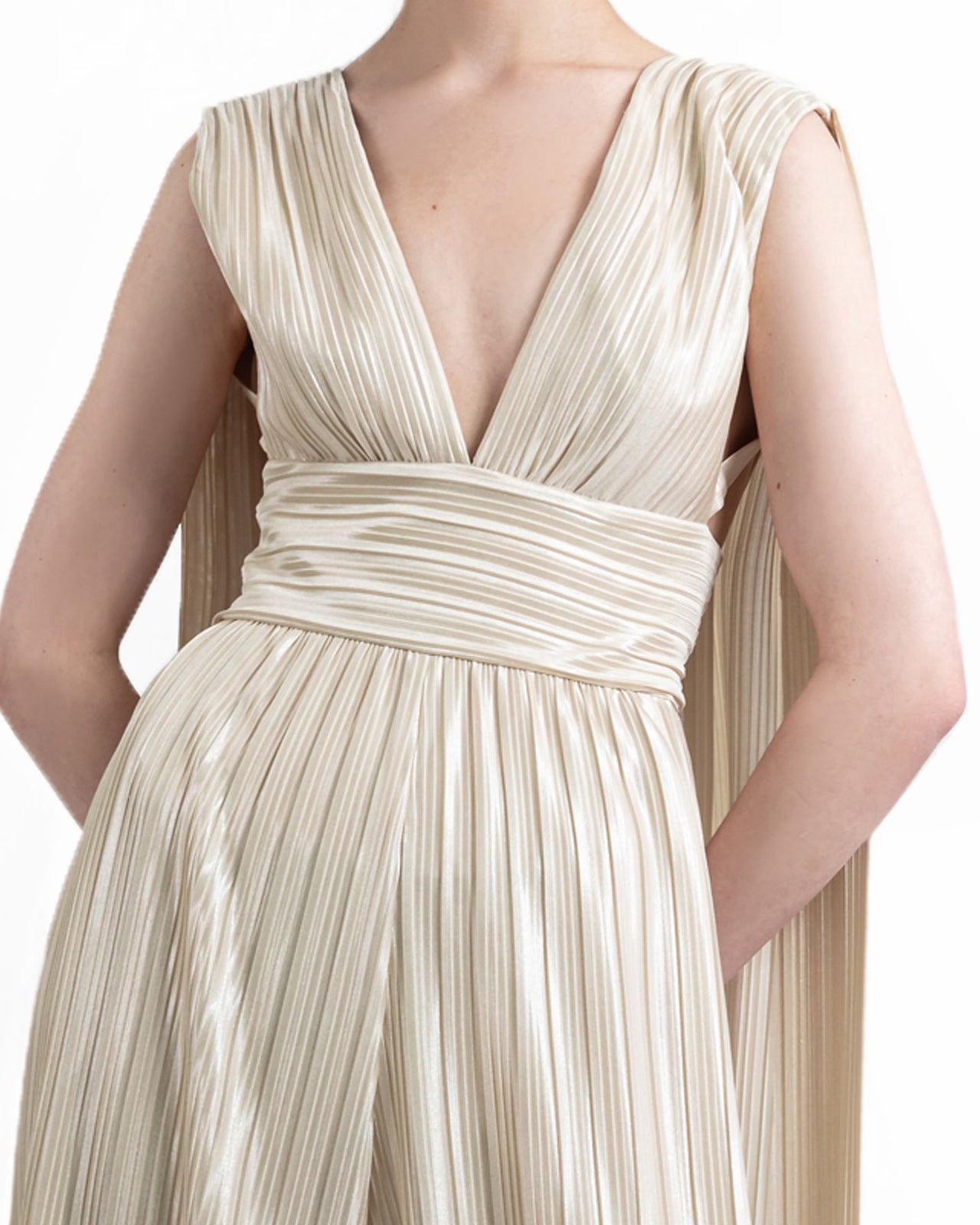 Deep V-Neckline Champagne Jumpsuit