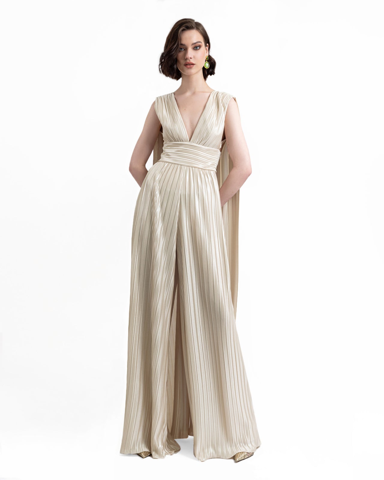 Deep V-Neckline Champagne Jumpsuit