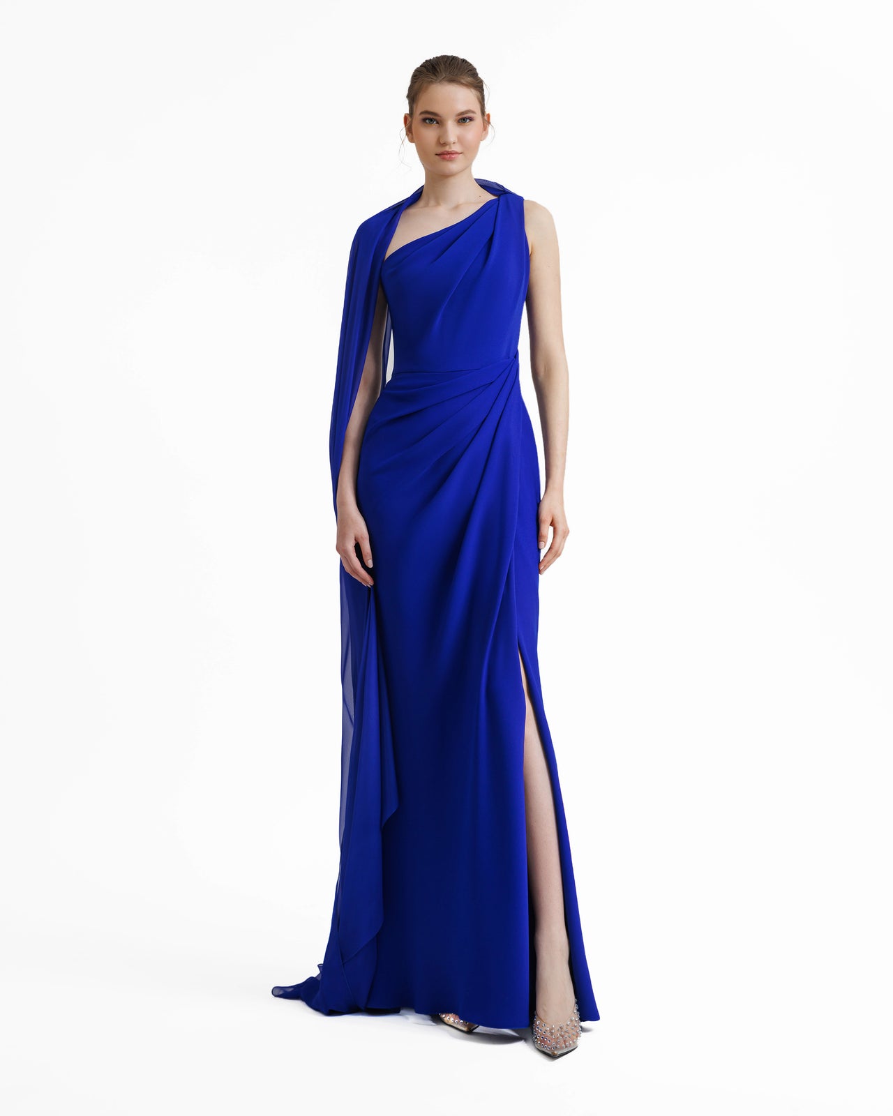 Gemy Maalouf | Evening Dresses | Asymmetrical Draping Blue Crepe Dress Gemy Maalouf | Evening Dresses | Asymmetrical Draping Blue Crepe Dress