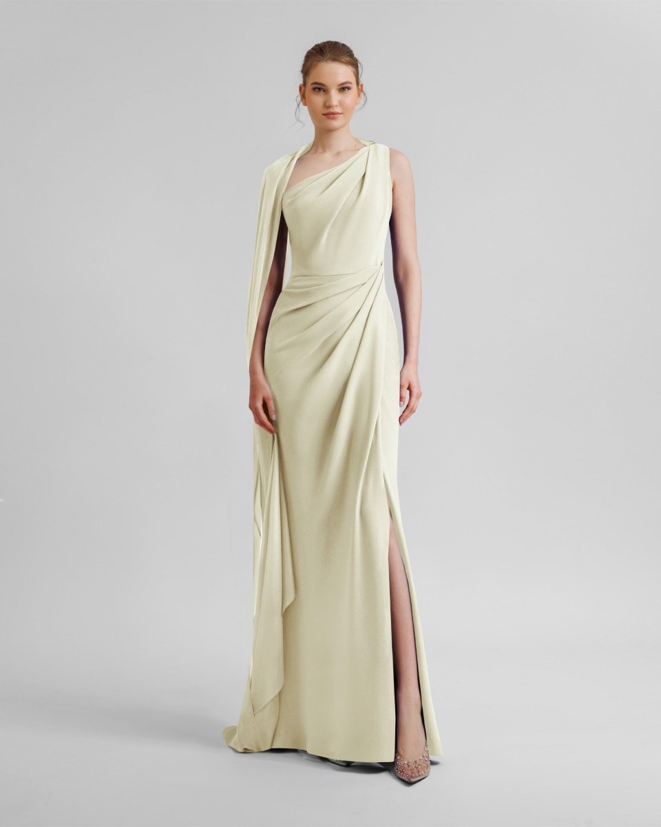 Asymmetrical Draping Crepe Dress