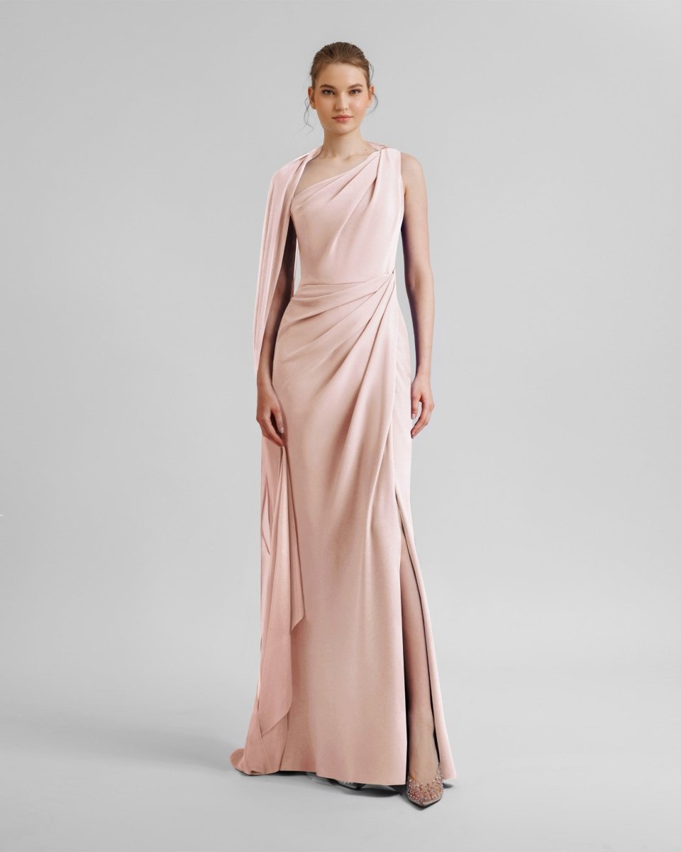 Asymmetrical Draping Crepe Dress