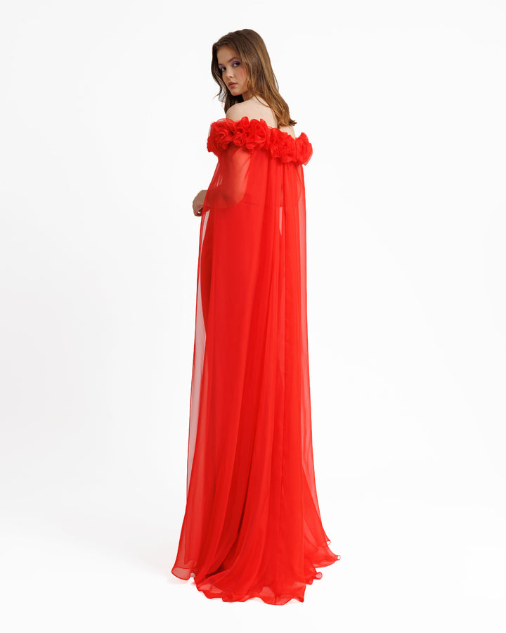 Off-The-Shoulders With Flower Embellisment Dress