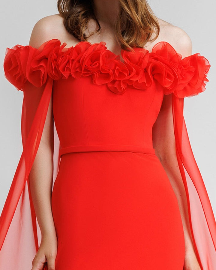 Off - The - Shoulders With Flower Embellisment Dress - Gemy Maalouf